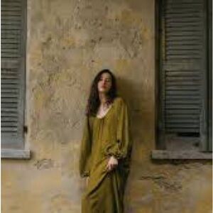 Silk hand-dyed Long Sleeve Olive Dress
